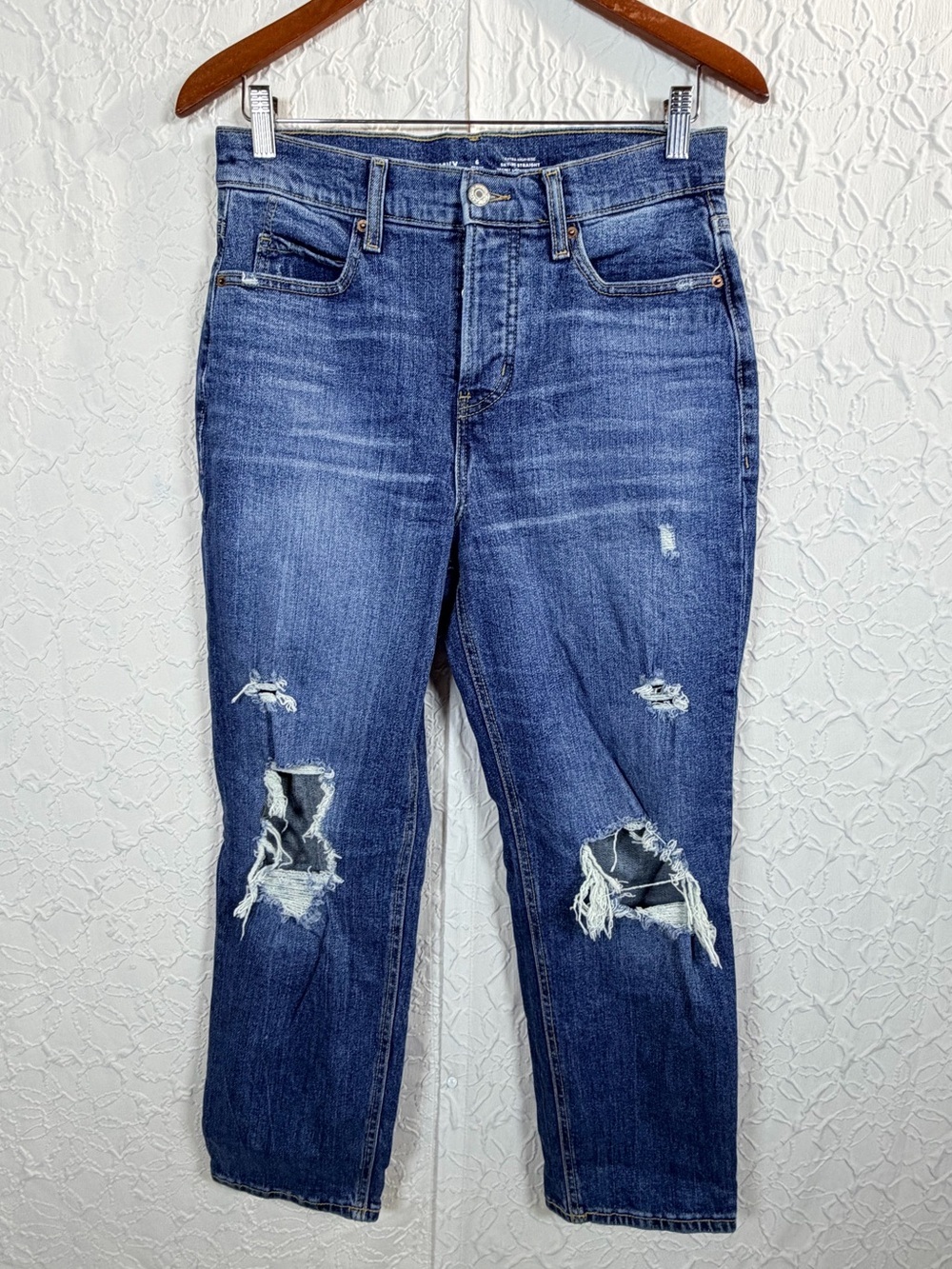 Old Navy Sky Hi Straight Extra High Rise Distressed Jeans Sz 6P